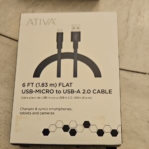 Ativa Black Flat USB-Micro to USB-A Cable